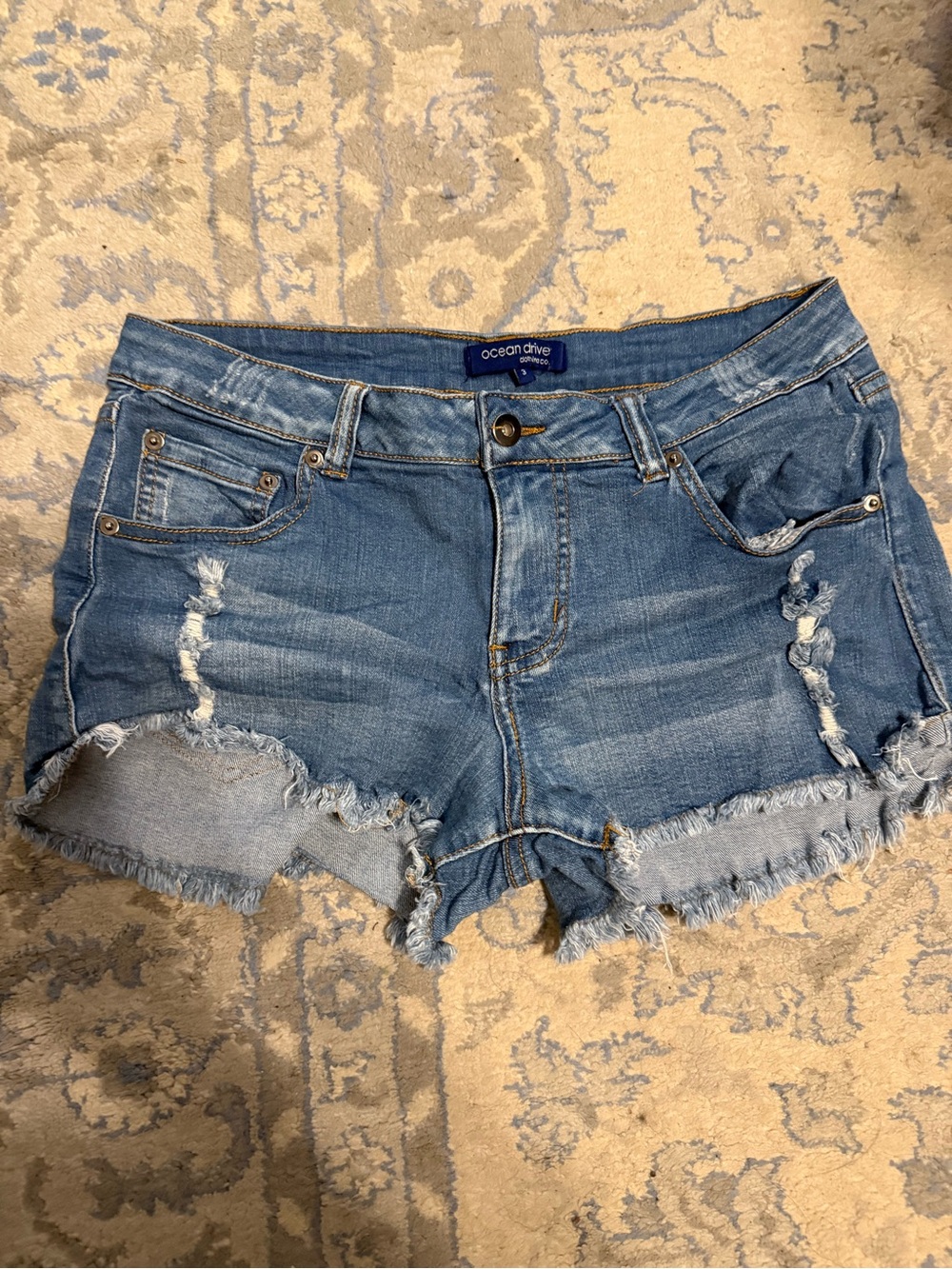 Ocean Drive Blue Ripped Frayed Denim Shortie